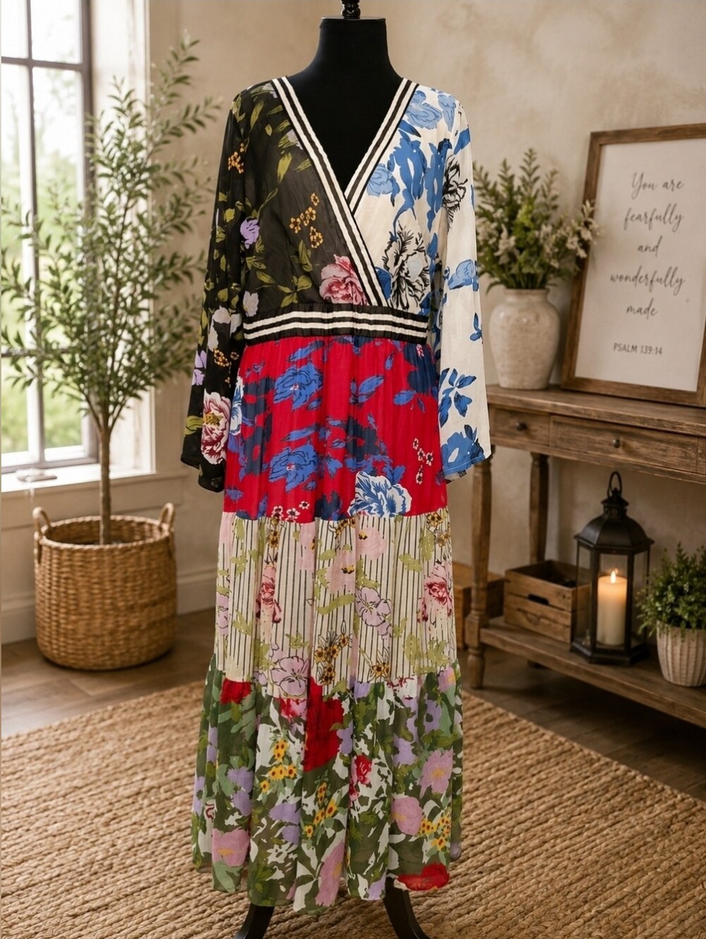 Kaktus Multicolor Mixed Floral Tiered Maxi Dress